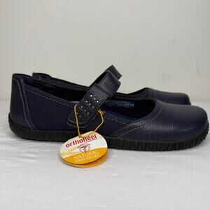 Orthaheel Vionic Mary Jane Flats Navy Comfort Orthotic Arch Support Shoes NEW